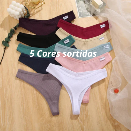 5Peças Calcinha Fio dental Básica texturizada