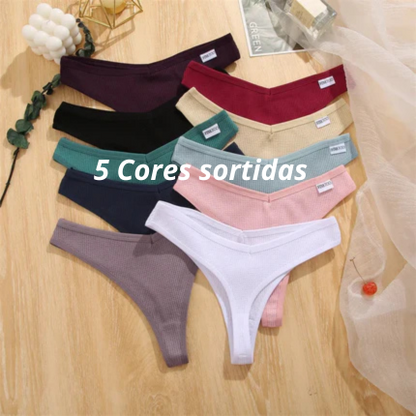 5Peças Calcinha Fio dental Básica texturizada