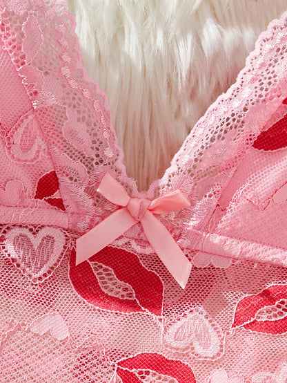 BabyDoll e calcinha Moranguete transparente em renda Rosa