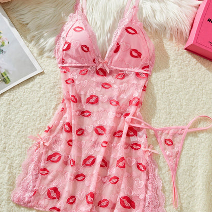 BabyDoll e calcinha Moranguete transparente em renda Rosa