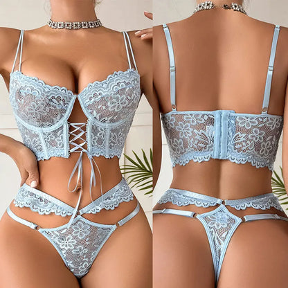 Conjunto Lingerie Floral de Renda