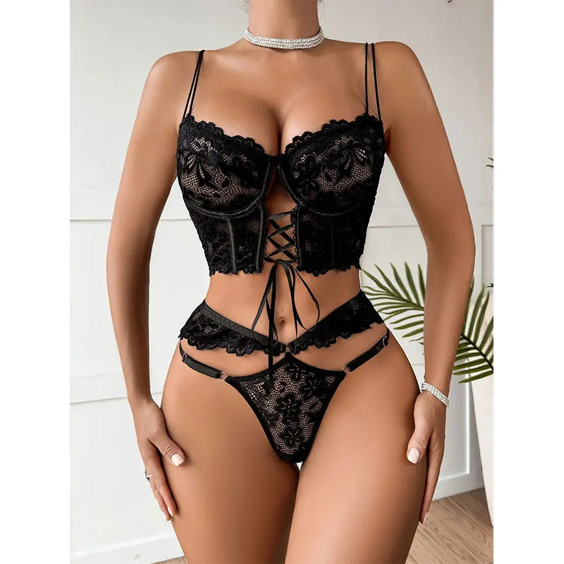 Conjunto Lingerie Floral de Renda