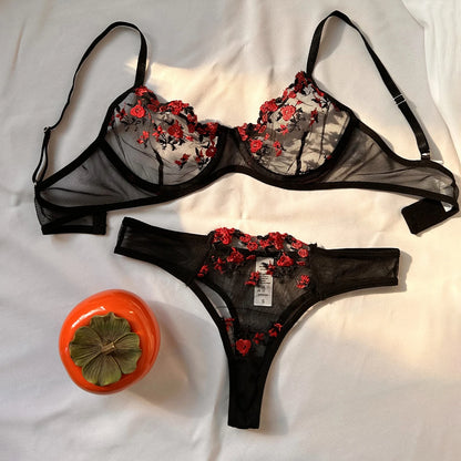 Lingerie Conjunto - Bordado Transparente Florido SEXY.
