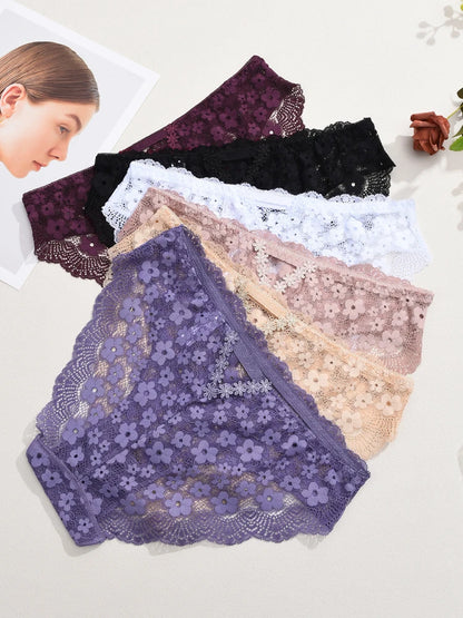 4 Peças calcinha biquini em renda flor