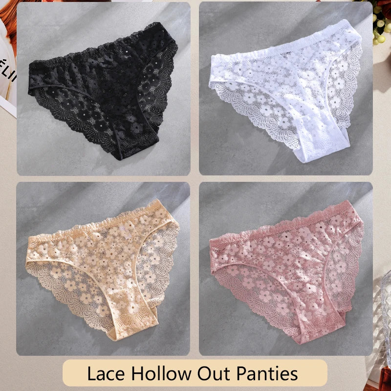 4 Peças calcinha biquini em renda flor