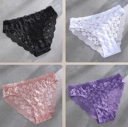 4 Peças calcinha biquini em renda flor