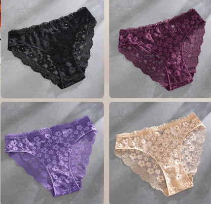 4 Peças calcinha biquini em renda flor