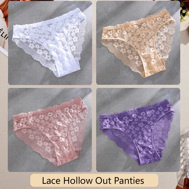 4 Peças calcinha biquini em renda flor