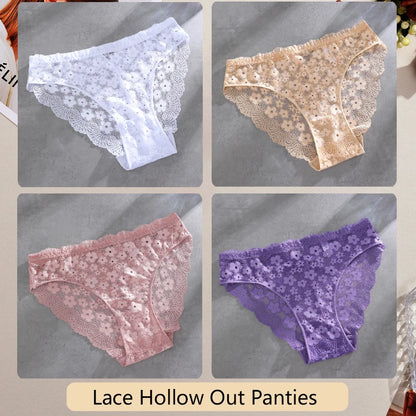 4 Peças calcinha biquini em renda flor