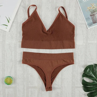 Conjunto Básico Sutiã e Calcinha Canelado.