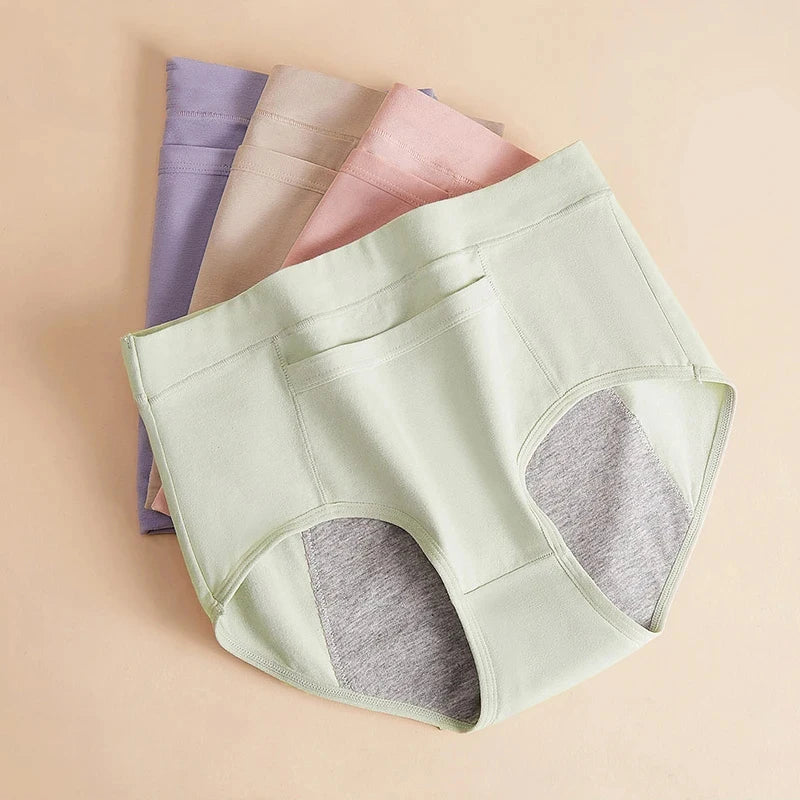 4Peças Calcinha menstrual com bolso frontal