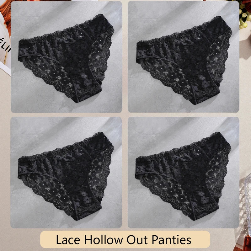 4 Peças calcinha biquini em renda flor